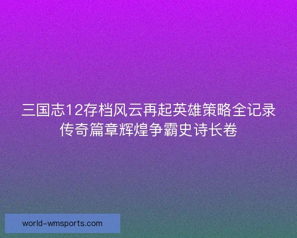 三国志12存档风云再起英雄策略全记录传奇篇章辉煌争霸史诗长卷